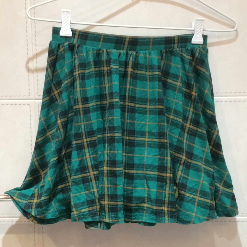 ASOS Green Black Plaid Mini Skater Skirt